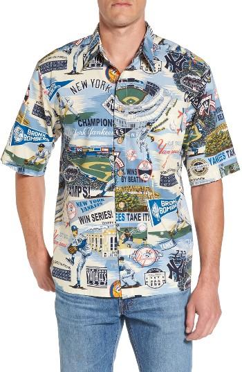Men's Reyn Spooner New York Yankees Print Camp Shirt, Size - Beige
