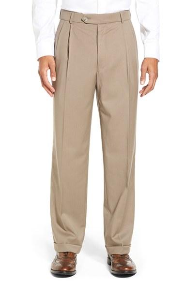 Men's Ballin Pleated Solid Wool Trousers - Beige