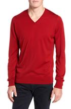 Men's John Smedley 'bobby' Easy Fit V Neck Wool Sweater, Size - Red
