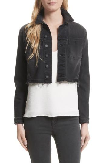 Women's L'agence Zuma Sequin Star Crop Denim Jacket - Black