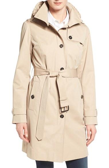 Women's Michael Michael Kors Hooded Trench Coat - Beige