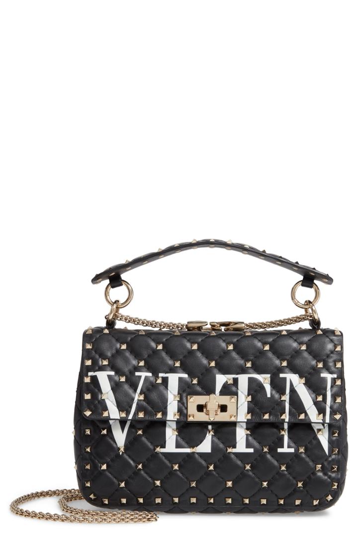 Valentino Garavani Medium Spike. It Vltn Logo Candystud Lambskin Top Handle Satchel - Black
