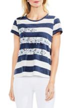 Women's Vince Camuto Modern Bold Stripe Embroidered Tee, Size - Blue