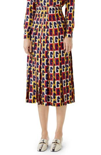 Women's Gucci G-sequence Print Silk Skirt Us / 36 It - Red