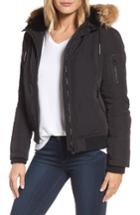 Women's Calvin Klein Hooded Bomber Jacket With Faux Fur Trim - Black