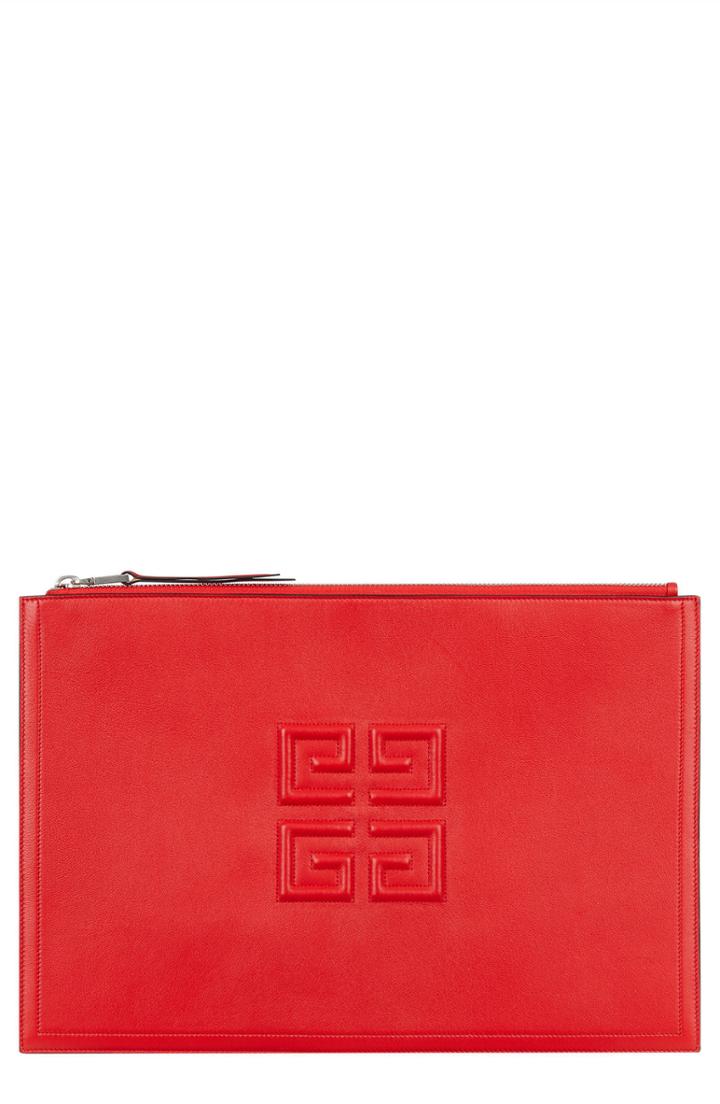 Givenchy Embossed Logo Lambskin Leather Pouch -