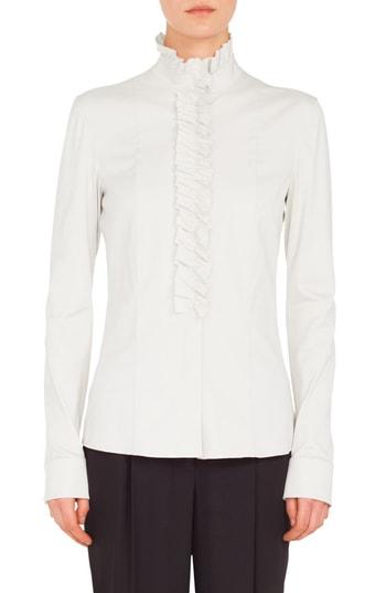 Women's Akris Punto Ruched Ruffle Blouse - Ivory
