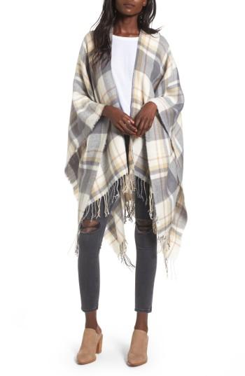 Women's Bp. Plaid Cape, Size - Grey