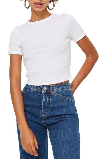 Women's Topshop Scallop Edge Tee Us (fits Like 10-12) - White