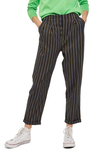Women's Topshop Button Front Stripe Tapered Trousers Us (fits Like 0) - Yellow