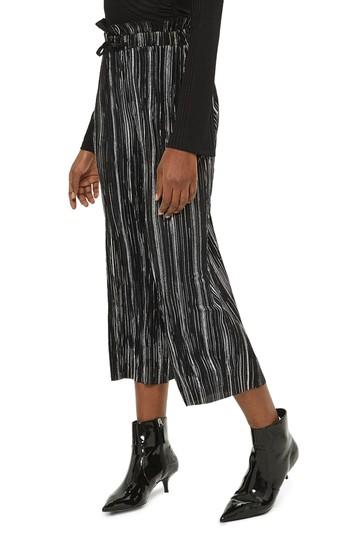 Women's Topshop Metallic Plisse Pants Us (fits Like 0) - Black