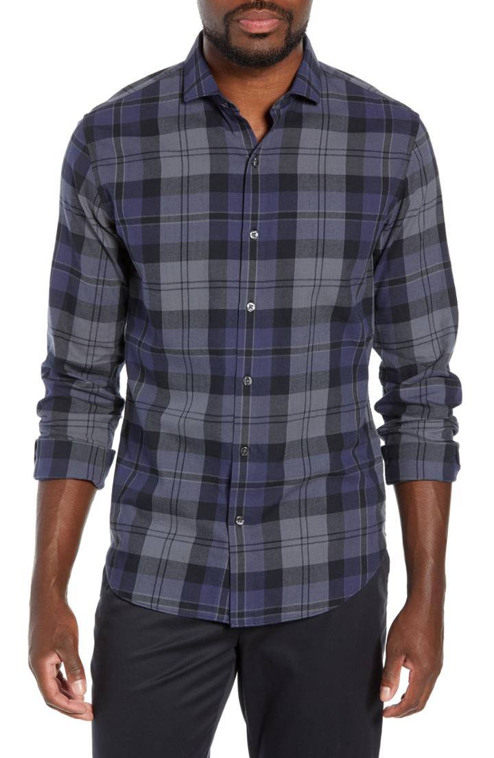 Men's Bonobos Unbutton Down Slim Fit Plaid Sport Shirt L - Blue