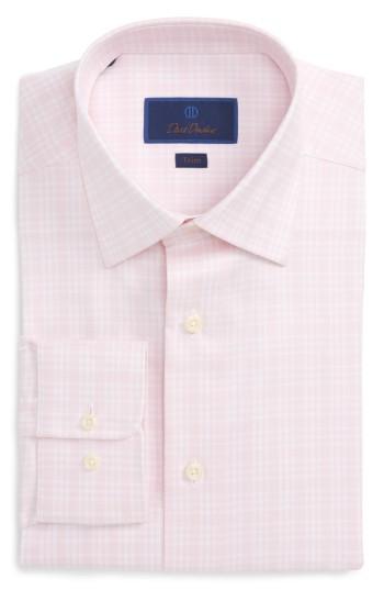 Men's David Donahue Trim Fit Plaid Dress Shirt 34/35 - Pink