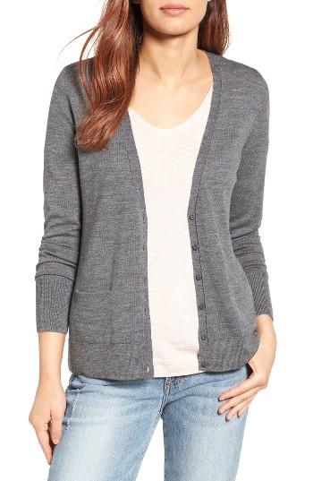 Women's Halogen V-neck Merino Wool Cardigan, Size - Grey