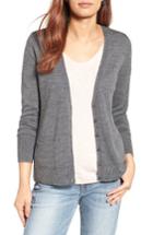 Women's Halogen V-neck Merino Wool Cardigan, Size - Grey