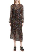 Women's See By Chloe Floral Print Metallic Silk Midi Dress Us / 34 Fr - Black