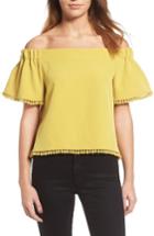 Women's Willow & Clay Pompom Off The Shoulder Top - Green
