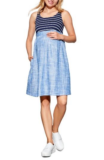 Women's Maternal America Empire Waist Maternity Dress - Blue