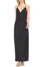 Women's Vince Camuto Hammered Satin Wrap Front Maxi Dress, Size - Black