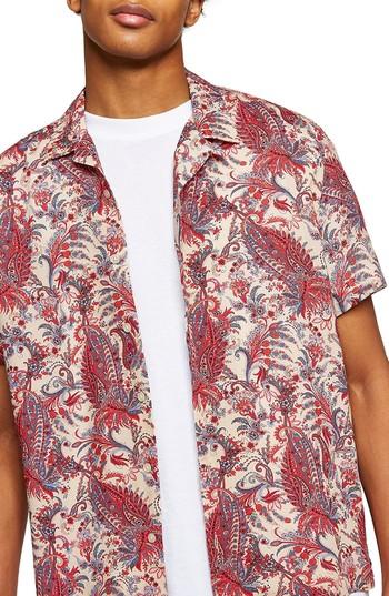 Men's Topman Paisley Camp Shirt - Pink