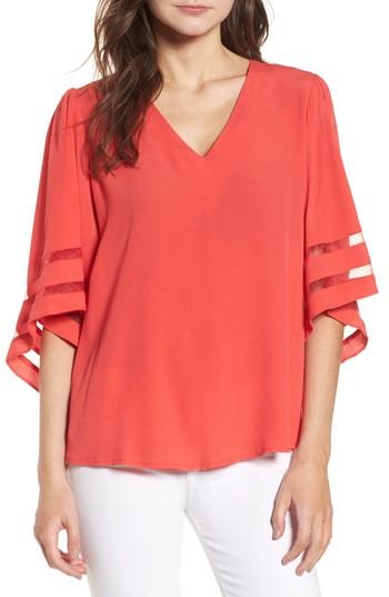 Women's Chelsea28 Illusion Sleeve Top, Size - Red