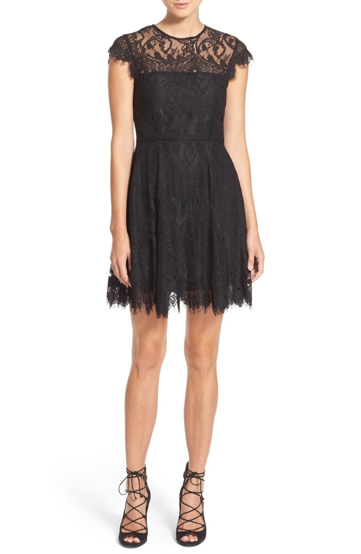 Women's Bb Dakota Rhianna Open Back Lace Fit & Flare Cocktail Dress - Black