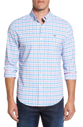 Men's Vineyard Vines Check Performance Sport Shirt, Size - Blue