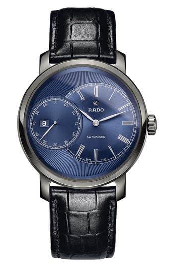 Men's Rado Diamaster Grande Seconde Automatic Leather Strap Watch, 43mm