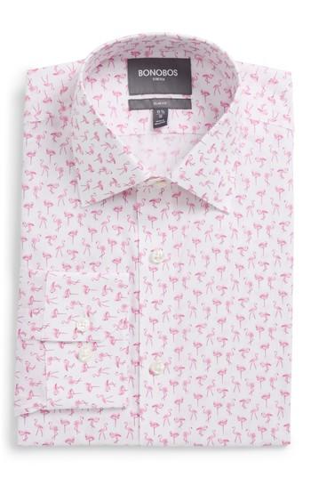Men's Bonobos Trim Fit Stretch Flamingo Print Dress Shirt .5 - 35 - Pink
