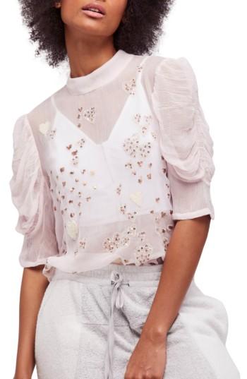 Women's Free People So In Love Embroidered Blouse - Pink
