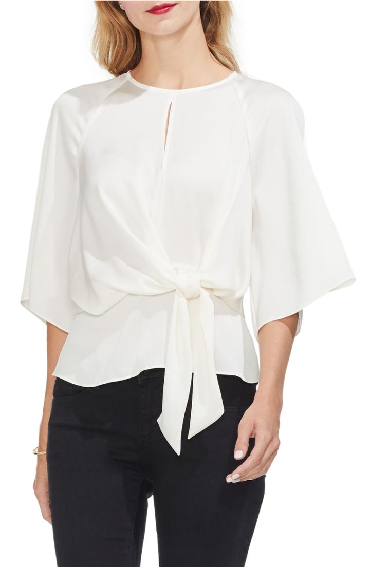 Petite Women's Vince Camuto Tie Front Blouse P - White