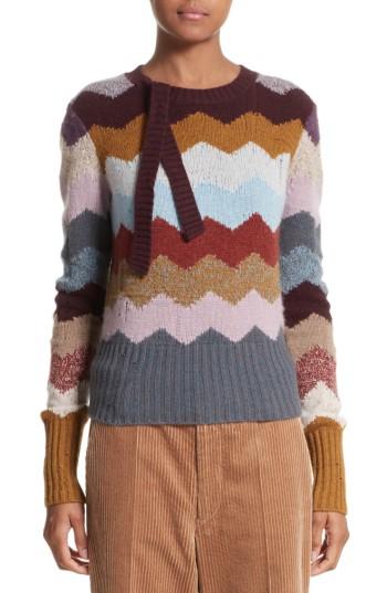 Women's Marc Jacobs Intarsia Chevron Cashmere Sweater - Purple