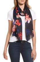 Women's Vince Camuto Floral Print Brushed Silk Scarf, Size - Black