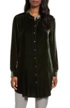 Women's Eileen Fisher Long Velvet Shirt, Size - Green