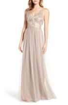 Women's Amsale Sora Sequin & Lace Gown - Brown