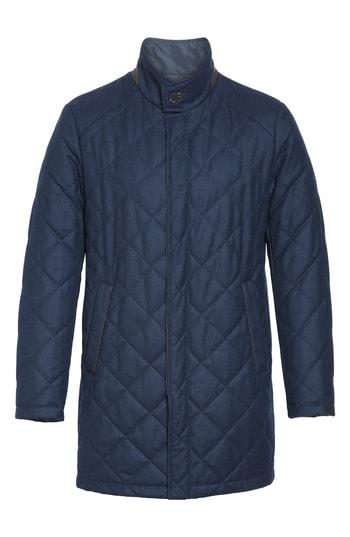 Men's Canali Reversible Quilted Wool Coat Us / 56 Eu R - Blue