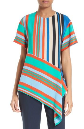 Women's Diane Von Furstenberg Stripe Silk Top, Size - Blue/green
