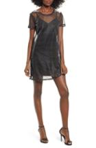 Women's Love, Fire Mesh Overlay T-shirt Dress - Metallic