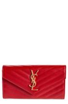 Women's Saint Laurent Monogram Logo Leather Flap Wallet - Red