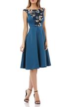 Women's Kay Unger Embroidered Sequin Fit & Flare Dress - Blue/green
