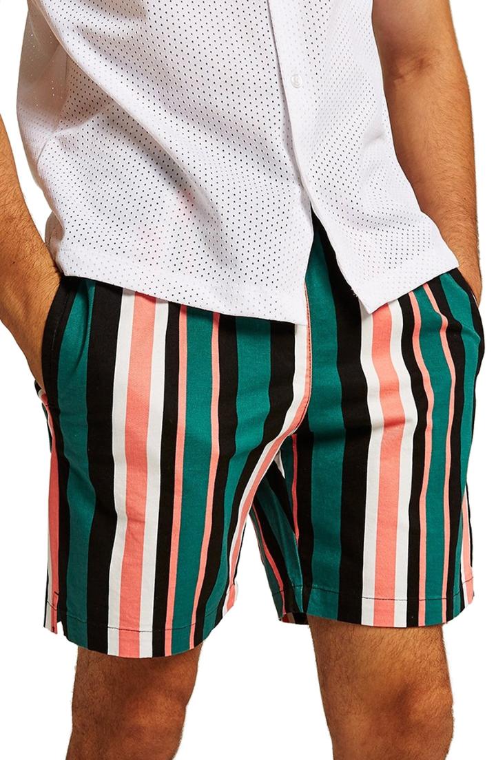 Men's Topman Slim Stripe Shorts - Green