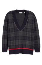 Women's Sandro Embellished Plaid Sweater - Blue