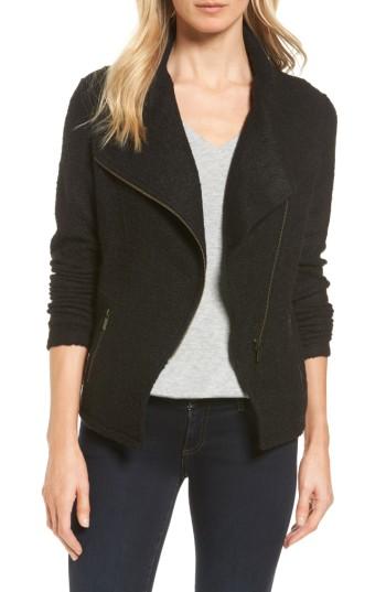 Petite Women's Halogen Knit Moto Jacket, Size P - Black
