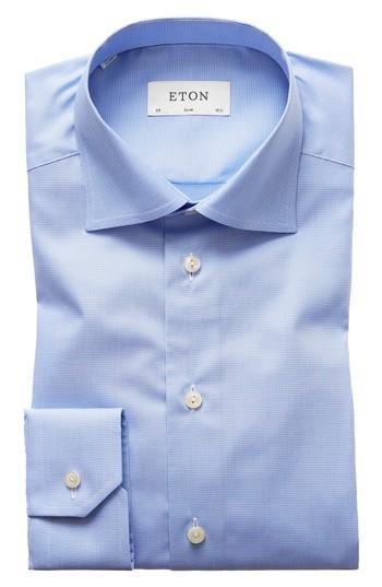 Men's Eton Slim Fit Houndstooth Dress Shirt - Blue