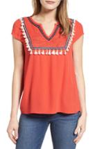 Women's Thml Tassel Trim Mesh & Crepe Top