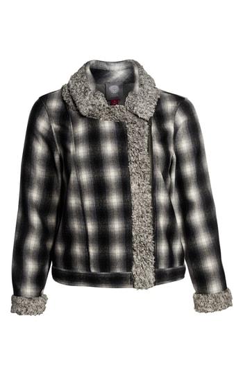 Women's Vince Camuto Faux Shearling Trim Plaid Jacket