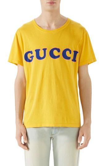 Men's Gucci Vintage Wash Logo T-shirt - Yellow