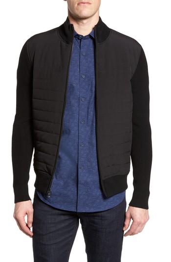 Men's Bugatchi Quilted Front Wool Zip Front Sweater Jacket - Black