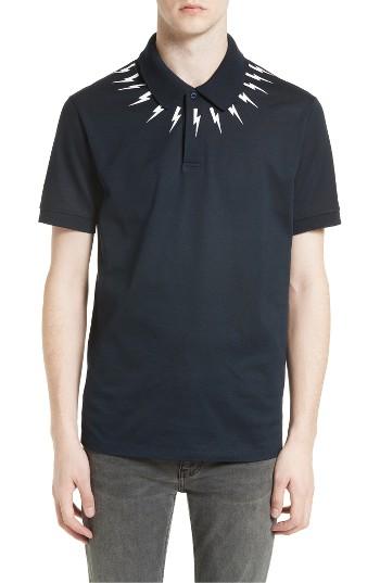 Men's Neil Barrett Thunderbolt Yoke Pique Polo