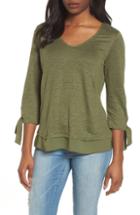 Petite Women's Sanctuary Sylvie Tiered Hem Linen Tee P - Green